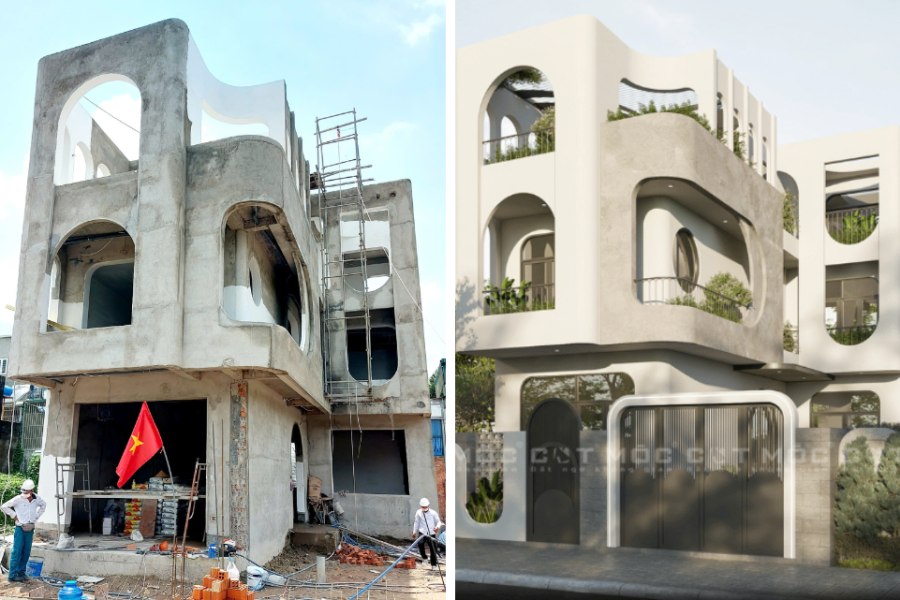 Nhà xây thô và nhà hoàn thiện.